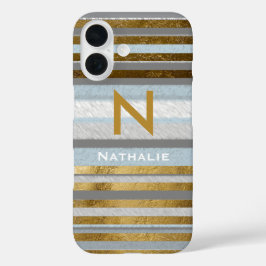 Personalisierte Stilstreifen und Monogramm iPhone 16 Hülle