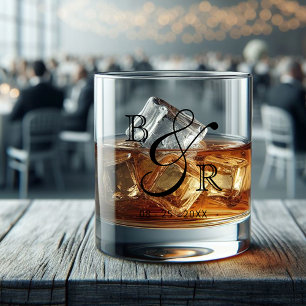 Personalisierte stilvolle Paarnamen Initialen Whiskyglas