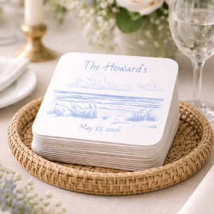 Personalisierte Strandhochzeitsuntersetzer Rechteckiger Pappuntersetzer
