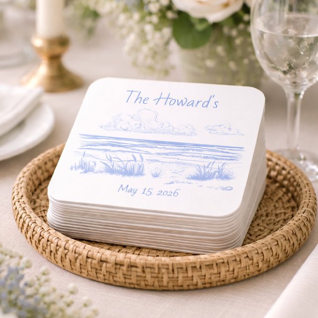 Personalisierte Strandhochzeitsuntersetzer Rechteckiger Pappuntersetzer (Von Creator hochgeladen)