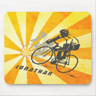 Personalisierte Straßenradfahrer und Retro Sunburs Mousepad