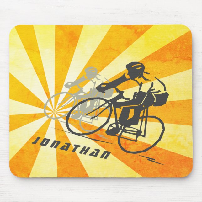Personalisierte Straßenradfahrer und Retro Sunburs Mousepad (Vorne)