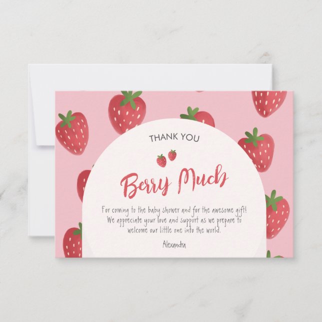Personalisierte Strawberry Baby Dusche Danke Karte (Vorderseite)