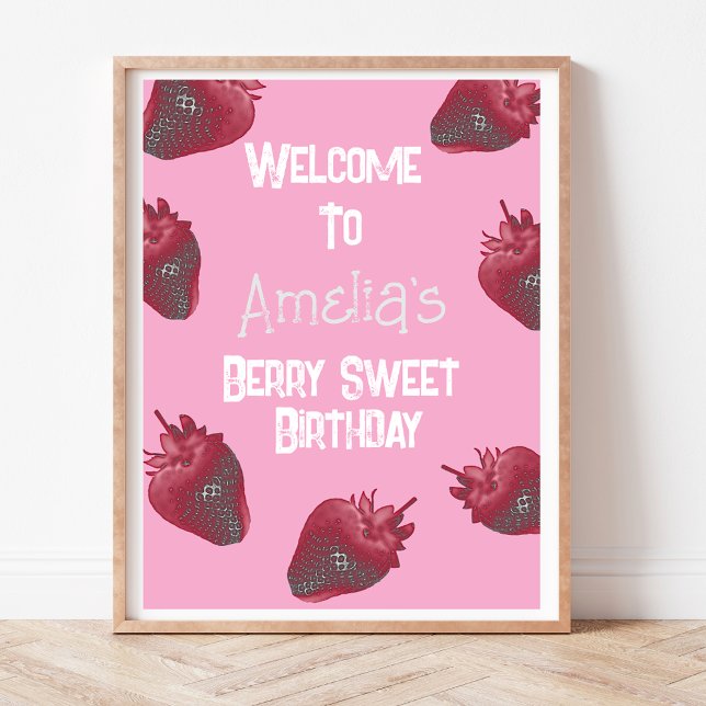 Personalisierte Strawberry Geburtstag Willkommen Poster (Luscious strawberry party poster)