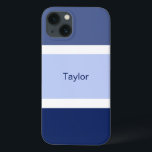 Personalisierte Streifen blau und weiß Case-Mate iPhone Hülle<br><div class="desc">Sie werden dieses schicke nautisch-hued Handy Gehäuse mit einem blau-weiß gestreiften Muster Liebe. Mehrere Farbtöne mit großen blauen Streifen und kleinen weißen Streifen. Personalisiert mit dem Namen,  der in einem blauen Text gedruckt wurde.</div>