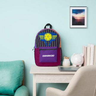 Personalisierte Streifen Pickleball Lila Burgunder Bedruckter Rucksack