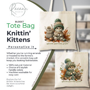 Personalisierte Strickende Kätzchen Budget-Tasche Tragetasche