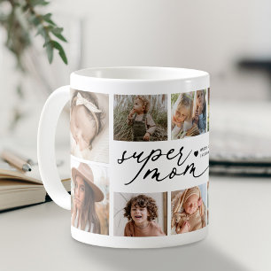 Personalisierte Super Mama 10 Foto-Collage Kaffeetasse