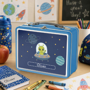 Personalisierte süße Alien-UFO-Weltraum-Kinder Metall Brotdose