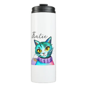 Personalisierte süße blaue Kitty-Katze Thermosbecher