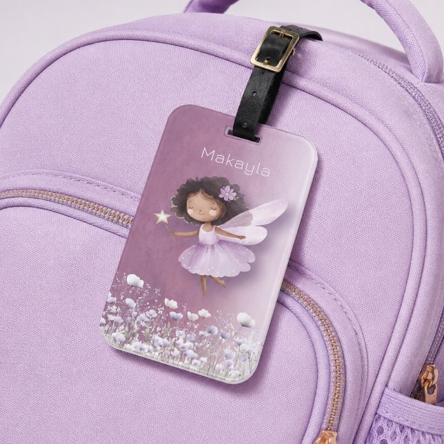 Personalisierte Süße Feen Lila Mädchen Gepäckanhänger (Personalized purple girls cute fairy id tag for luggage, backpacks, sports gear bags.)