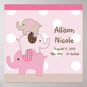 Personalisierte süße gestapelte Elefanten Wandkuns Poster