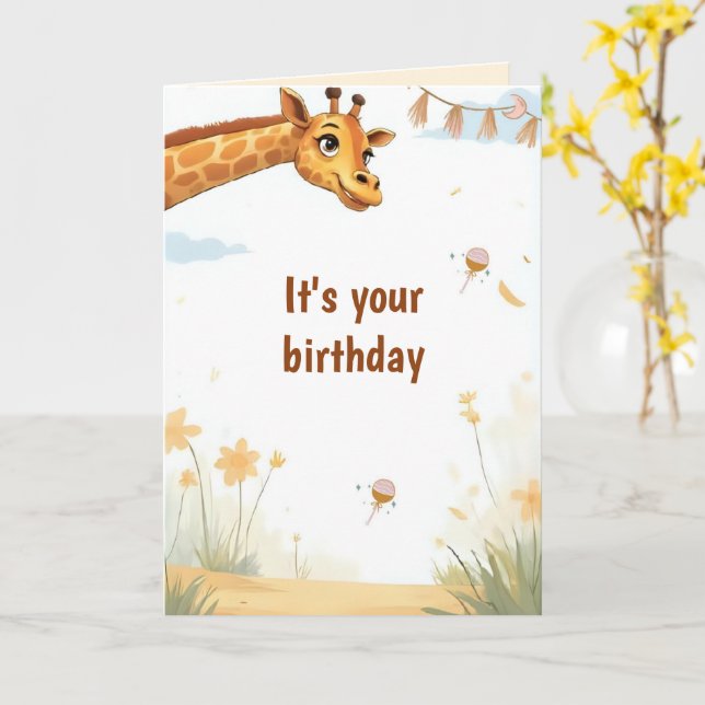 Personalisierte süße Giraffen-Geburtstagskarte Karte (Gelbe Blume)