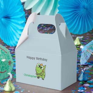 Personalisierte süße grüne Dinosaurier blaue Gebur Geschenkschachtel