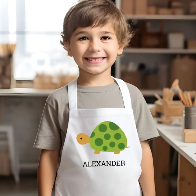 Personalisierte Süße Grüne Schildkröte Kinderschürze (Von Creator hochgeladen)