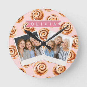 Personalisierte Süße Herbst-Rosa Zimtschnecken-Bäc Runde Wanduhr