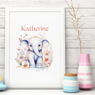 Personalisierte süße Illustration eines Baby-Elefa Poster