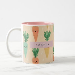 Personalisierte Süße Kawaii Pastell Karotten Gesic Zweifarbige Tasse