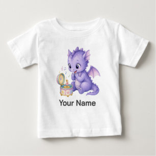 Personalisierte süße lila Babydrache-Musikbox Baby T-shirt