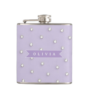 Personalisierte süße lila Rhinestone-Polka-Dots Flachmann