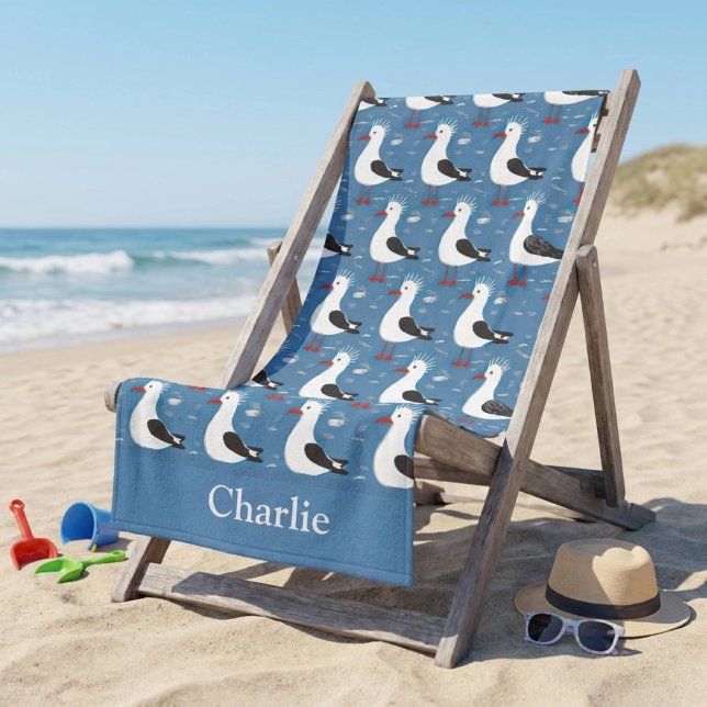 Personalisierte süße Möwe Kinder Strandtuch (Von Creator hochgeladen)