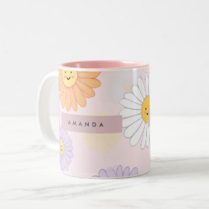 Personalisierte Süße Pastell Gänseblümchen-Blume Zweifarbige Tasse