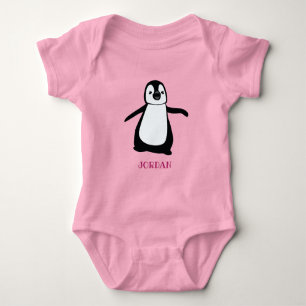 Personalisierte süße Pinguin-Illustration rosa Baby Strampler