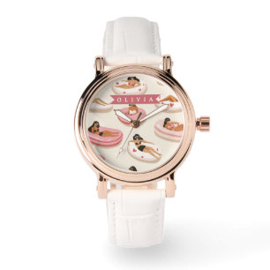 Personalisierte Süße Rosa Pool Schwimmkörper Somme Armbanduhr