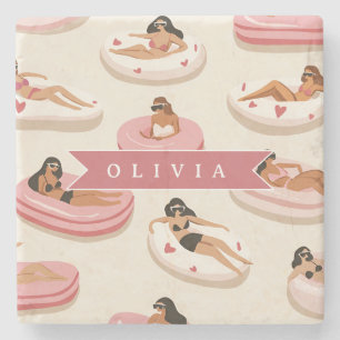 Personalisierte Süße Rosa Pool Schwimmkörper Somme Steinuntersetzer