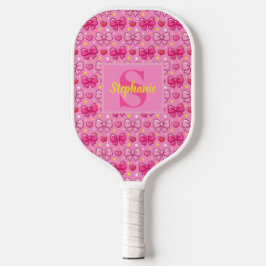 Personalisierte süße rosa Schleifen und Herzen Mon Pickleball Schläger