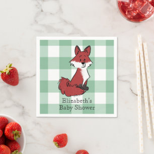 Personalisierte Süße Rote Fuchs Grün Gingham Baby  Serviette