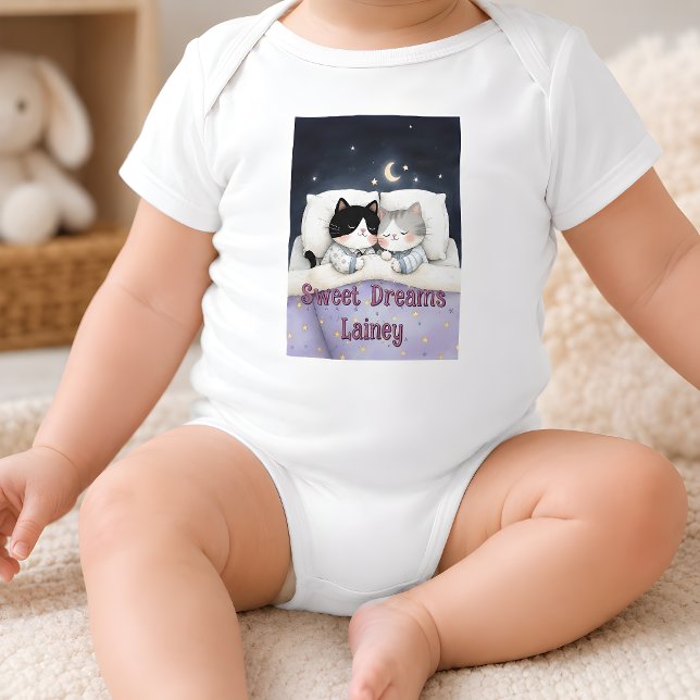 Personalisierte Süße Träume Kätzchen  Baby Strampler (Personalized Sweet Dreams Kitties Baby Bodysuit)