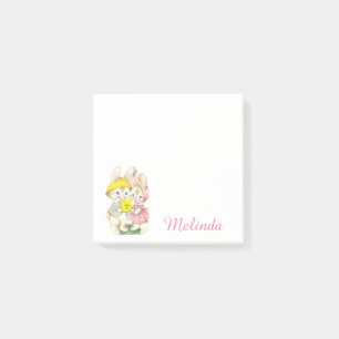 Personalisierte süße Vintage-Hasen-Blume Post-it Klebezettel