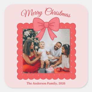 Personalisierte süße Weihnachts-Fotocollage Quadratischer Aufkleber