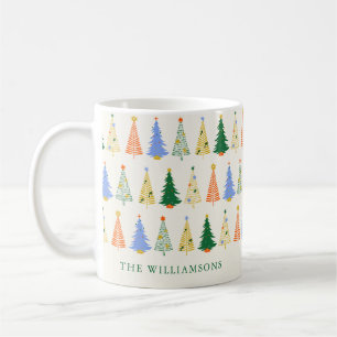 Personalisierte süße Weihnachtsbäume Rot Grün Boho Kaffeetasse