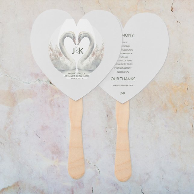 Personalisierte Swan Wedding Program Handfans Fächer (Personalized Swan Wedding Program Hand Fans (front and back))