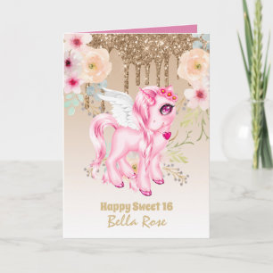 Personalisierte Sweet 16 Schöne Einhorn Geburtstag Karte