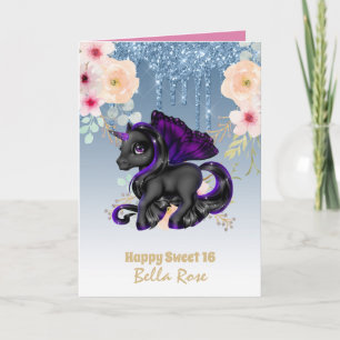 Personalisierte Sweet 16 Schöne Einhorn Geburtstag Karte