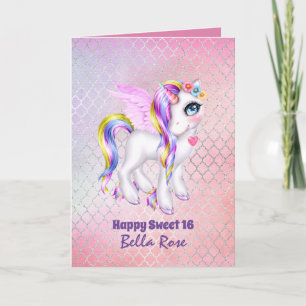 Personalisierte Sweet 16 Schöne Einhorn Geburtstag Karte