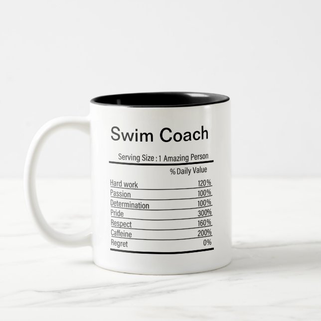 Personalisierte Swim Coach Nutrition Fakten Zweifarbige Tasse (Links)