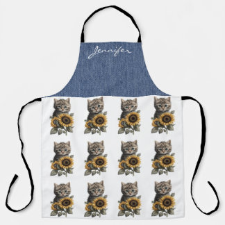 Personalisierte Tabby Cat-Blume All-over-Print-Sch Schürze