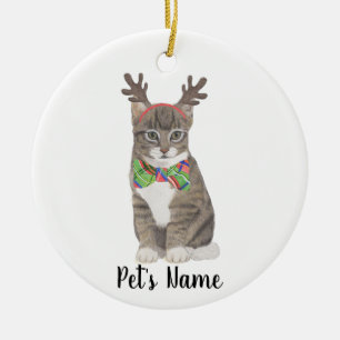 Personalisierte Tablettenkatze (grau) Antler & Bow Keramik Ornament