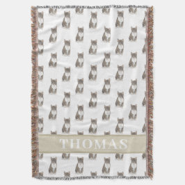 Personalisierte Tablettenkatze (grau) Tan & White Decke