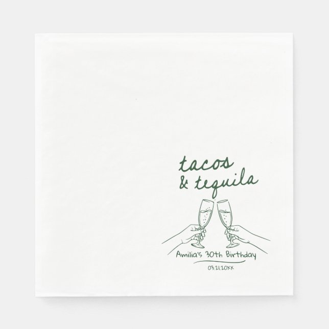 Personalisierte Tacos und Tequila Geburtstagsservi Serviette (Vorderseite)