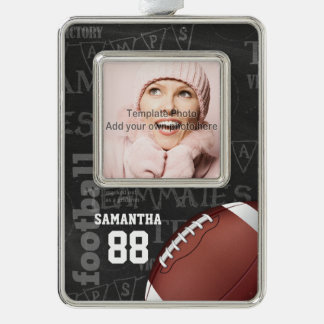 Personalisierte Tafel-amerikanischer Fußball Rahmen-Ornament Silber
