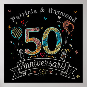 Personalisierte Tafel-Doodles zum 50. Jubiläum  Poster