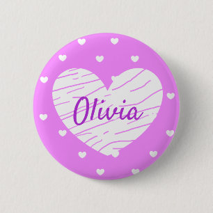 Personalisierte Tag-Tasten Lila Weißes Herz Button