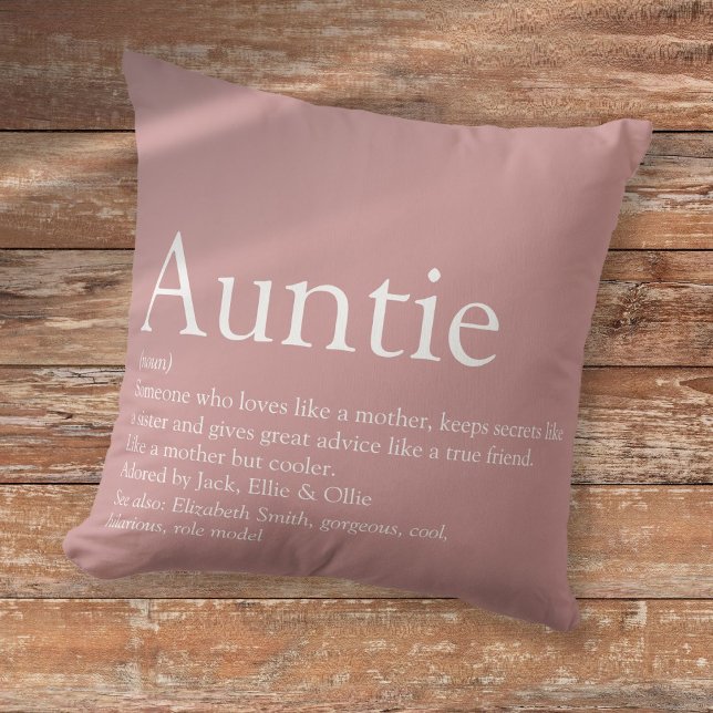 Personalisierte Tante Definition Dusty Rose Rosa Kissen (Personalized Auntie Definition Dusty Rose Pink Throw Pillow)