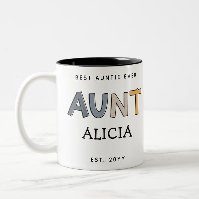 Personalisierte Tante Geschenk Beste Tante je Nied Zweifarbige Tasse (Links)