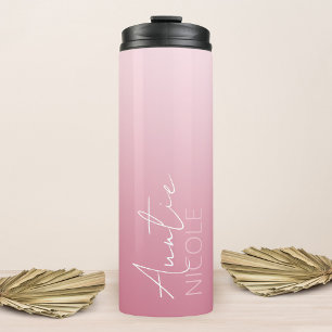 Personalisierte Tante mit rosa Handschrift Thermosbecher